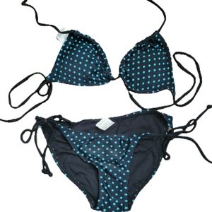 Beach Joy Black with Blue Pokadots String Bikini Size Medium New with Tags